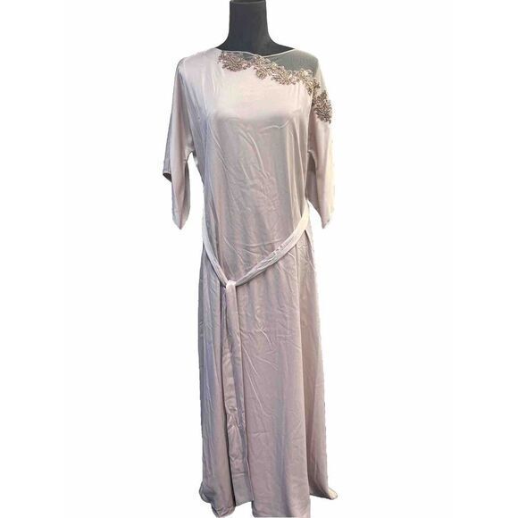 NWT Marchesa Notte Blush Shoulder Illusion Embellished Beaded